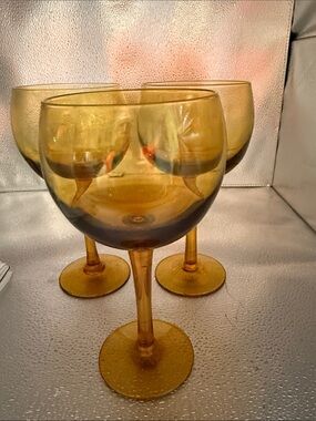 Vintage Amber Hand Blown wine glasses possibly from Empoli , Italy